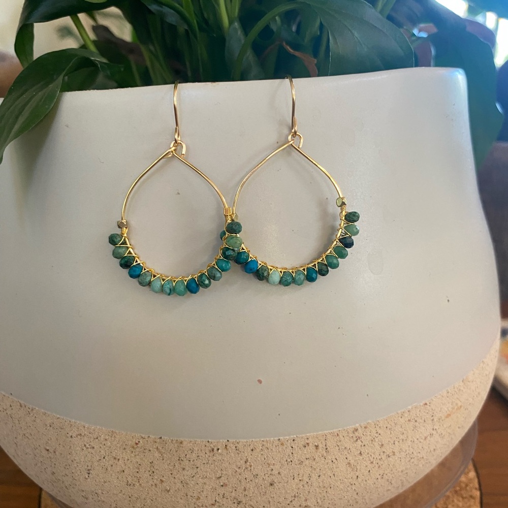 Gold & Turquoise Hoop Earrings